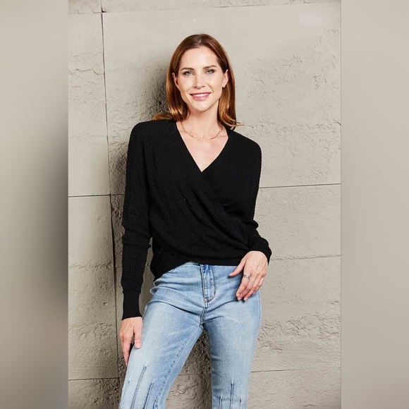 Double Take V Neck Wrap Front Knitted Top - Picture 2 of 9